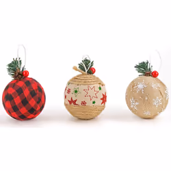 BRUBAKER 12-Piece Natural Jute Christmas Ornaments - Baubles Ball Ornaments - Red & Green - 3.2 Inches