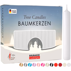 BRUBAKER Tree Candles - Pack of 20 - White - 3Â¾ x Â½ Inches 9.5 x 1.27cm - Made in Europe - Pyramids, Carousels & Chimes