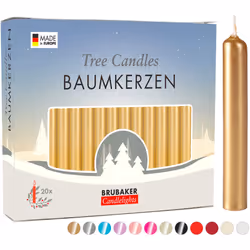 BRUBAKER Tree Candles - Pack of 20 - Golden - 3Â¾ x Â½ Inches 9.5 x 1.27cm - Made in Europe - Pyramids, Carousels & Chimes