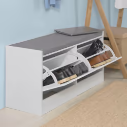 SoBuyÂ® FSR62-W, Shoe Bench Shoe Rack Shoe Cabinet with Flip-drawer