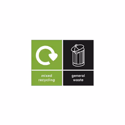 Grizzly Recycling Bin Stickers - Self Adhesive PVC - Pack of 2 Signs - General Waste and Mixed Recycling - 150mm x 100mm