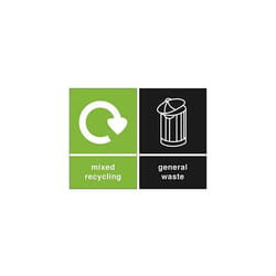 Grizzly Recycling Bin Stickers - Self Adhesive PVC - Pack of 2 Signs - General Waste and Mixed Recycling - 150mm x 100mm
