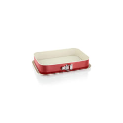 Grizzly Springform Cake Tin Rectangular Baking Tin 14 x 9 35x24cm Red and Cream with Overflow Protection NonStick Coating Large Tall Rectangular Cake