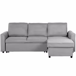 Corner Sofa Bed NESNA Fabric Light Grey with Storage 3 Seater Left Hand