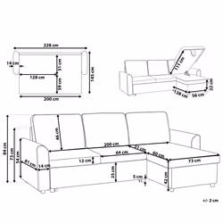 Corner Sofa Bed NESNA Fabric Light Grey with Storage 3 Seater Left Hand