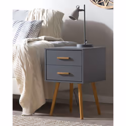 2 Drawer Bedside Table ALABAMA Grey