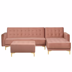 Modular Corner Sofa Bed ABERDEEN Velvet Pink with Ottoman 4 Seater Left Hand