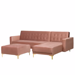 Modular Corner Sofa Bed ABERDEEN Velvet Pink with Ottoman 4 Seater Left Hand