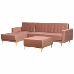 Modular Corner Sofa Bed ABERDEEN Velvet Pink with Ottoman 4 Seater Right Hand