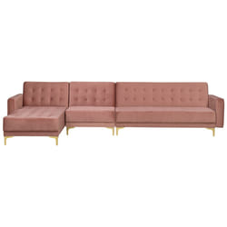 Modular Corner Sofa Bed ABERDEEN Velvet Pink 5 Seater Right Hand