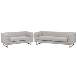 Living Room Set VISSLAND Fabric Light Beige 5 Seater