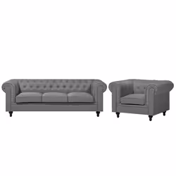 Living Room Set CHESTERFIELD Fabric Light Grey 4 Seater