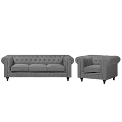 Living Room Set CHESTERFIELD Fabric Light Grey 4 Seater