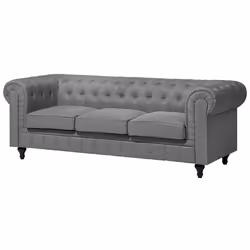 Living Room Set CHESTERFIELD Fabric Light Grey 4 Seater