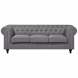 Living Room Set CHESTERFIELD Fabric Light Grey 4 Seater - Additional view 4