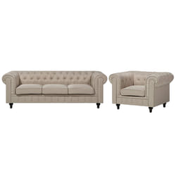 Living Room Set CHESTERFIELD Fabric Beige 4 Seater