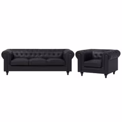 Living Room Set CHESTERFIELD Faux Leather Black 4 Seater