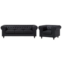 Living Room Set CHESTERFIELD Faux Leather Black 4 Seater