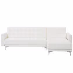Modular Corner Sofa Bed ABERDEEN Faux Leather White 4 Seater Left Hand