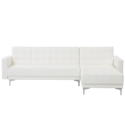 Modular Corner Sofa Bed ABERDEEN Faux Leather White 4 Seater Left Hand