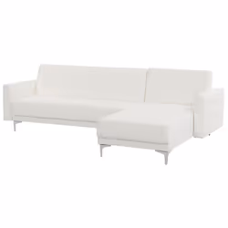 Modular Corner Sofa Bed ABERDEEN Faux Leather White 4 Seater Left Hand