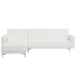 Modular Corner Sofa Bed ABERDEEN Faux Leather White 4 Seater Right Hand