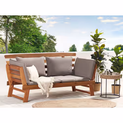Garden Bench with Cushion PORTICI 210 cm Eucalyptus Wood Light Brown/ Taupe