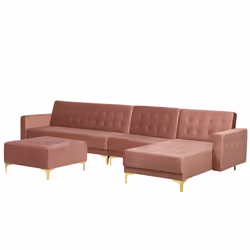 Modular Corner Sofa Bed ABERDEEN Velvet Pink with Ottoman 5 Seater Left Hand