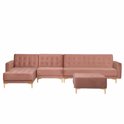 Modular Corner Sofa Bed ABERDEEN Velvet Pink with Ottoman 5 Seater Right Hand