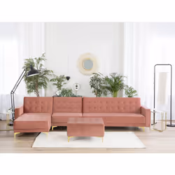 Modular Corner Sofa Bed ABERDEEN Velvet Pink with Ottoman 5 Seater Right Hand