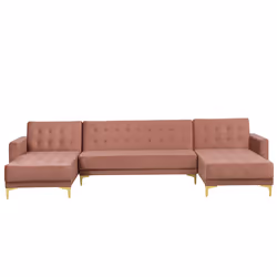 Modular U-Shape Sofa Bed ABERDEEN Velvet Pink 5 Seater