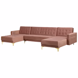 Modular U-Shape Sofa Bed ABERDEEN Velvet Pink 5 Seater
