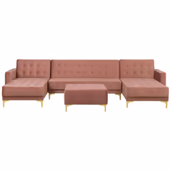 Modular U-Shape Sofa Bed ABERDEEN Velvet Pink with Ottoman 5 Seater