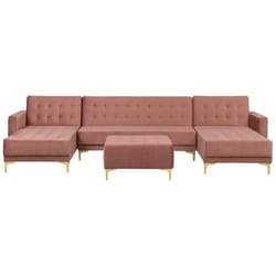 Modular U-Shape Sofa Bed ABERDEEN Velvet Pink with Ottoman 5 Seater
