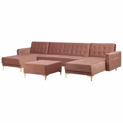 Modular U-Shape Sofa Bed ABERDEEN Velvet Pink with Ottoman 5 Seater