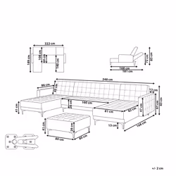 Modular U-Shape Sofa Bed ABERDEEN Velvet Pink with Ottoman 5 Seater