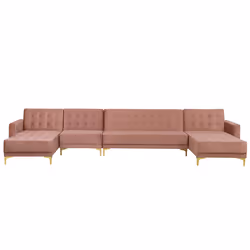 Modular U-Shape Sofa Bed ABERDEEN Velvet Pink 6 Seater