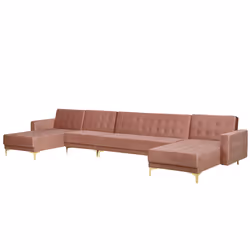 Modular U-Shape Sofa Bed ABERDEEN Velvet Pink 6 Seater