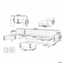 Modular U-Shape Sofa Bed ABERDEEN Velvet Pink with Ottoman 6 Seater