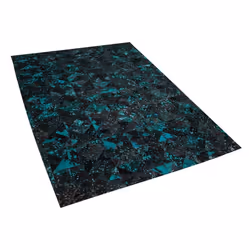 Leather Area Rug 160 x 230 cm Black with Turquoise ATALAN
