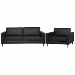 Living Room Set SAVALEN Leather Black 4 Seater