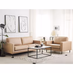Living Room Set SAVALEN Faux Leather Beige 4 Seater