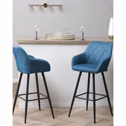 Set of 2 Bar Chairs DARIEN Sea Blue