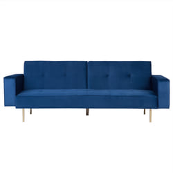 Sofa Bed VISNES Velvet Navy Blue 3 Seater