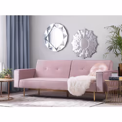 Sofa Bed VISNES Velvet Pink 3 Seater