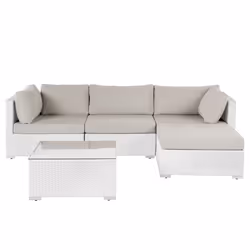 Garden Corner Sofa with Table 4 Seater SANO Left Hand Modular PE Rattan White