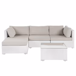 Garden Corner Sofa with Table 4 Seater SANO Left Hand Modular PE Rattan White