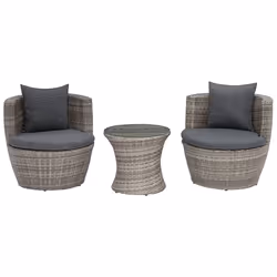 Bistro Set with Cushions CAPRI PE Rattan Grey
