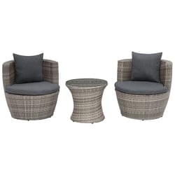 Bistro Set with Cushions CAPRI PE Rattan Grey