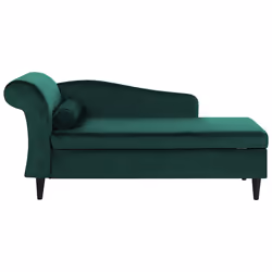 Left Hand Chaise Lounge LUIRO Velvet Emerald Green with Storage